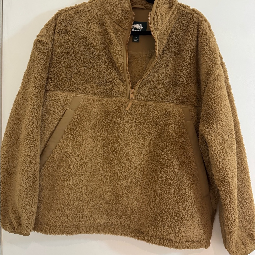 Roots Half Zip Cozy Brown Sherpa Pullover